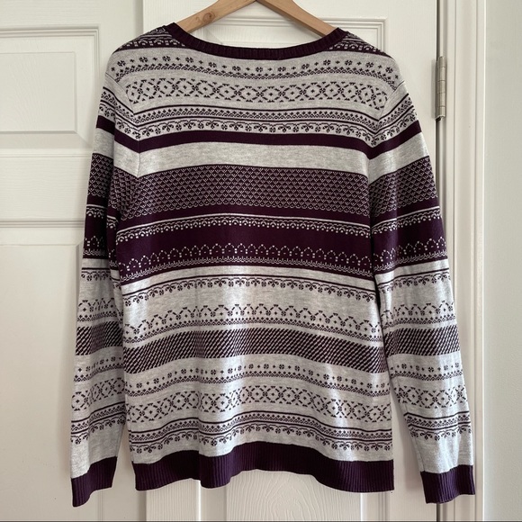 Croft and Barrow Fair Isle Nordic Sweater in Plum and Light Grey Size XL - Picture 5 of 8
